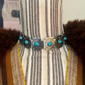Turquoise and Silver Concho Style Choker Necklace